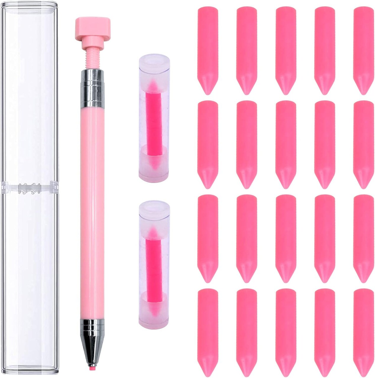 21-Pc Diamond Painting Pen Kit with Wax Pen and 20 Wax Refills, Pink